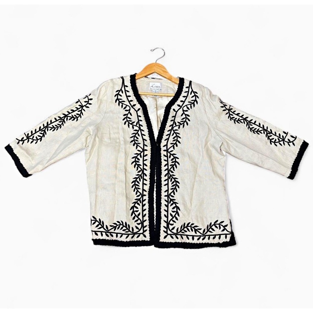 Vintage Linea Louis Dell'Olio Embroidered Linen Jacket XL Cream Black Spare But